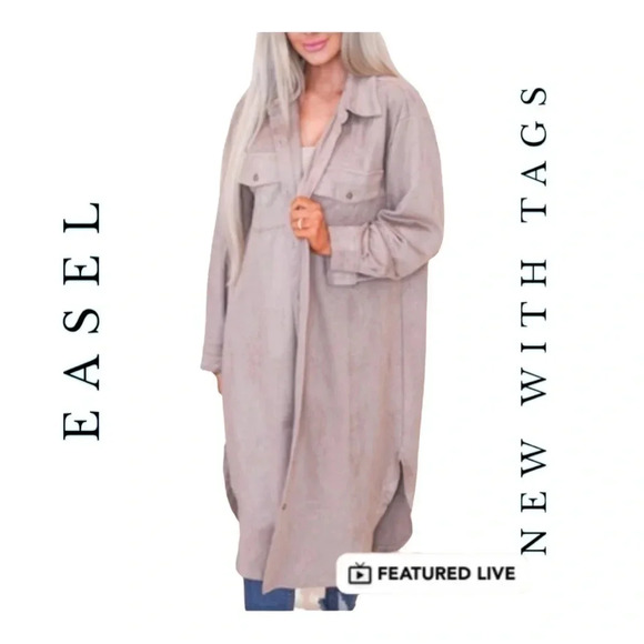 easel Jackets & Blazers - 1314.‎ EASEL LONG SLEEVE FAUX SUEDE TRENCH LENGTH SHACKET SIZE LARGE OVERSIZED